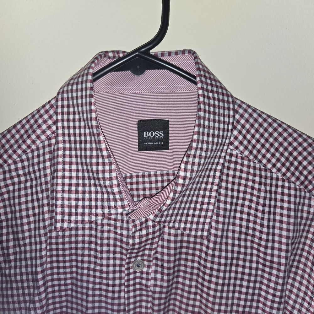 BOSS Hugo Boss Men's "Mark US" Sharp Fit Plaid Long Sleeve Dress Shirt Size M - Picture 2 of 6